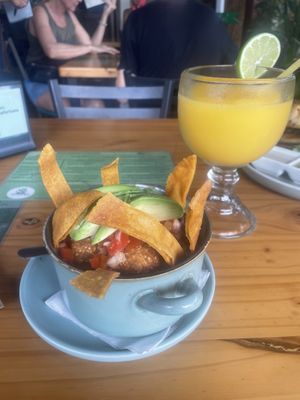 Chifrijo and mango juice  at The Green Spoon in La Fortuna