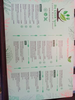 Menu at The Green Spoon in La Fortuna