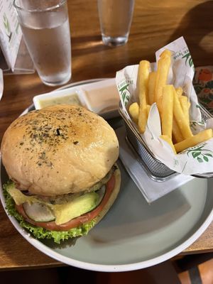 Vegan burger  at The Green Spoon in La Fortuna