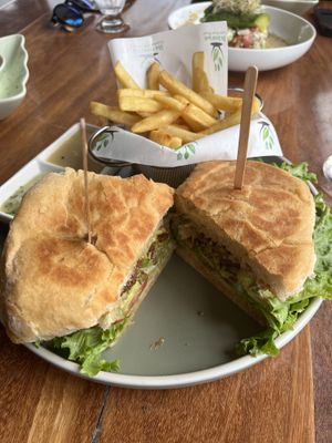Falafel sandwich. Amazing fries!  at The Green Spoon in La Fortuna