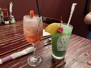 Left: strawberry and Prosecco alcoholic beverage , Right: Xtra Life non-alcoholic beverage    at UnBEETable  in Schenectady