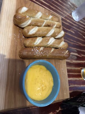 Pretzels and cheese dip  at UnBEETable  in Schenectady