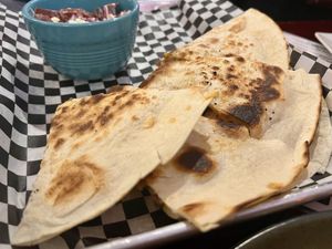 Jerk chicken quesadilla with beet slaw side  at UnBEETable  in Schenectady