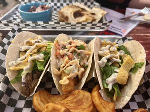 Steak Caesar taco and fish taco  at UnBEETable  in Schenectady