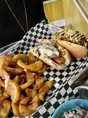 Dog duo and sidewinder fries  at UnBEETable  in Schenectady