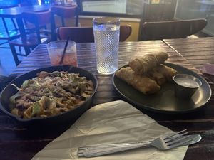 This is the Big Mac Mac & the Philly Cheesesteak Egg Rolls. Amazing!  at UnBEETable  in Schenectady