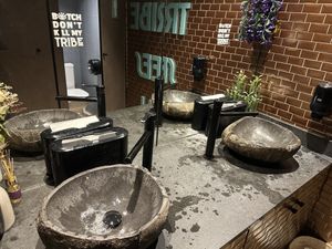 Cool restroom sinks    at Tribe Malta in Valletta