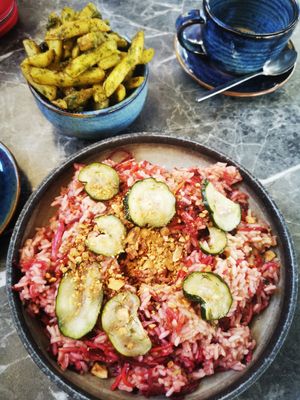 Jasmine rice. Without egg. And fries. Verry tasty. Around 20 euro together. at Tribe Malta in Valletta