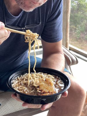 Takeout Rich Shoyu bowl  at Cottage St Ramen in Bar Harbor