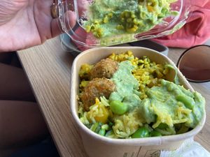 Salad with vegan avocado dressing  at Yomi in Lausanne