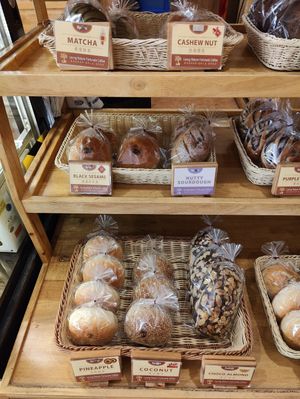 Matcha, cashew nut, black sesame, nutty sourdough, pineapple, coconut,   at LN Fortunate Coffee 世界幸福咖啡 -Sungai Panas in Batam
