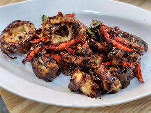 mock "eels" at Sambelano - Vegetariano Cafe in Batam