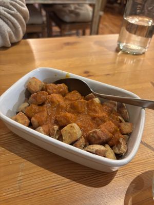 Patatas bravas - sadly no vegan aioli available   at Small World Tapas in Torquay