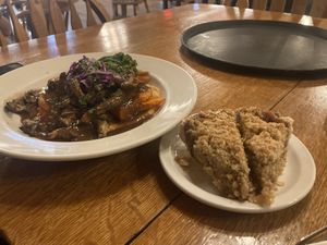 Oyster mushroom steak and apple pie   at June Bug Cafe in Midpines