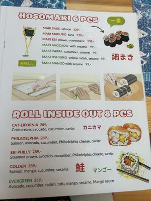 All rolls in green text  at OMG Asian Restaurant in Prague