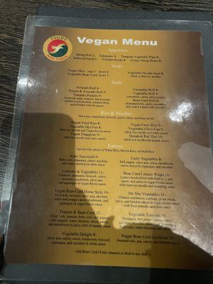 Vegan menu  at Fulin's Asian Cuisine in Ooltewah