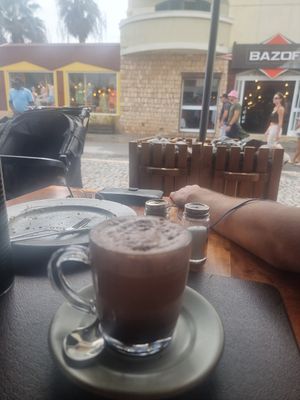 Hot chocolate with almond soy milk at Papaya Cafe in Santa Maria