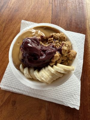Acai with peanut butter, banana and granola   at Papaya Cafe in Santa Maria