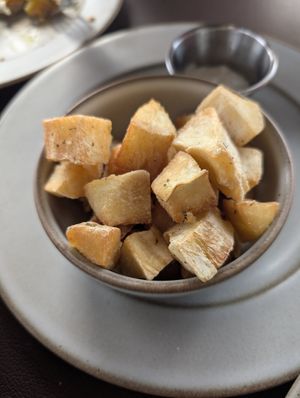 Fried cassava (the dip is not vegan) at Papaya Cafe in Santa Maria