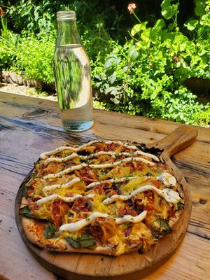 Vegan pizza at Dangerous Kitchen in Takaka