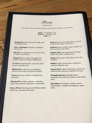 Pizza Menu Dec 2019 at Dangerous Kitchen in Takaka