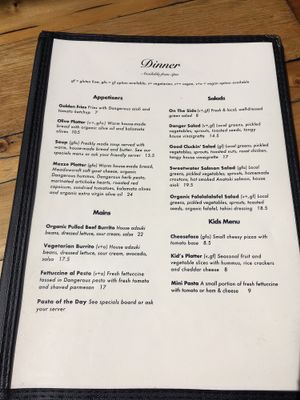 Dinner Menu Dec 2019 at Dangerous Kitchen in Takaka