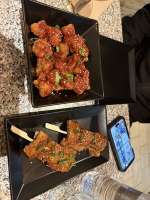 Korean Cauliflower and Teriyaki skewers  at Baomerang in Porto