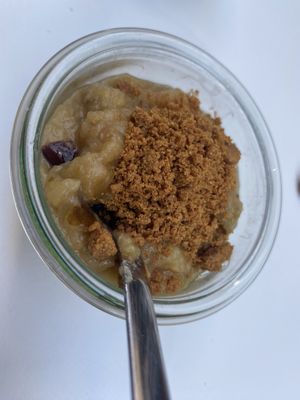 Apple-pear compote dessert with cookie crumble  at Pompidop in Brussels