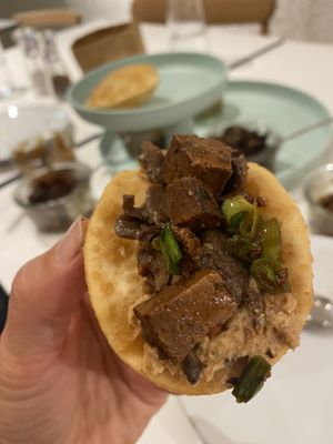 The Asian fusion toppings on a dop  at Pompidop in Brussels