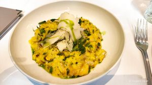 Safranrisotto mit Pilzen und Manchego at Das Ballenberger. Restaurant. in Erfurt