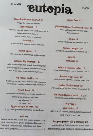 Menu ~ Summer 2020 at Eutopia Cafe in Kaiwaka