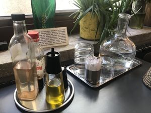 Condiments and water  at Postane in Istanbul