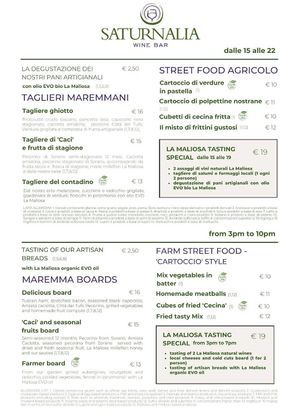 Vegan options on the menue at Saturnalia Wine Bar con Cucina in Saturnia