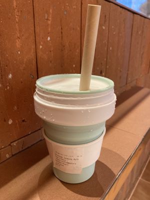 Blossom jasmine mylk tea with coconut mylk froth. Bring your own cup-$2  at Mother Pearl 圓貝 in Kowloon