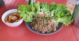 Hummus, vegetables and minced (soy) meat with lettuce at Terra Fogo in Sao Miguel
