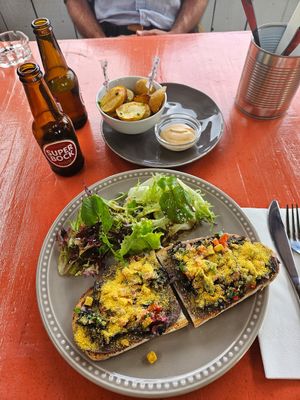 Rosted Bread with black Beans, Mushrooms, corn at Terra Fogo in Sao Miguel