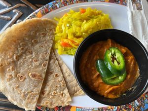 Ethio Chickpea Stew with pita bread at Abol Cafe in Louisville