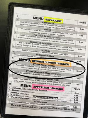 menu at Abol Cafe in Louisville