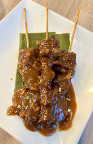 Satay (“chicken”) with Peanut Sauce- amazing at Padmanadi Vegan Eatery in Calgary