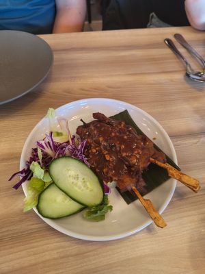 Chicken satay skewers at Padmanadi Vegan Eatery in Calgary
