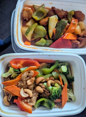 Sweet & sour chicken and Kung Pao chicken at Padmanadi Vegan Eatery in Calgary