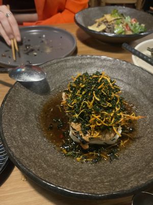 Silken tofu, broth, oyster mushroom  at Koji in Wellington