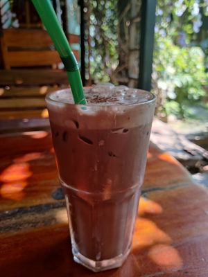Iced chocolate with soy milk at Om Garden Cafe in Pai