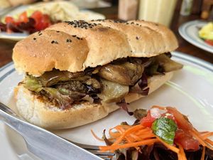 Vegan eggplant sandwich (95 THB)  at Om Garden Cafe in Pai