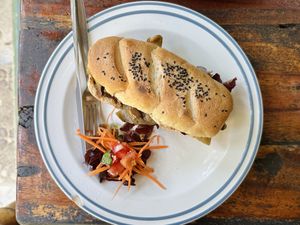 Vegan eggplant sandwich (95 THB)  at Om Garden Cafe in Pai
