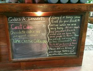 cake menu at Om Garden Cafe in Pai