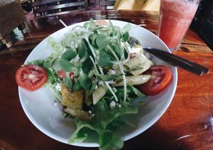 “Penne pumpkin pesto pasta salad with Feta cheese” at Om Garden Cafe in Pai