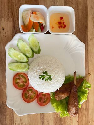 Chicken thighs rice vegetarian 😋 at Ya Ya Vegetarian in Kampot