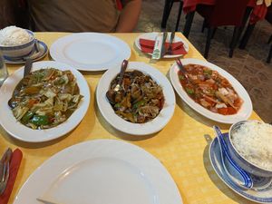 Green curry, green pepper & black bean sauce, sweet & sour  at The Flower Garden in Corfu