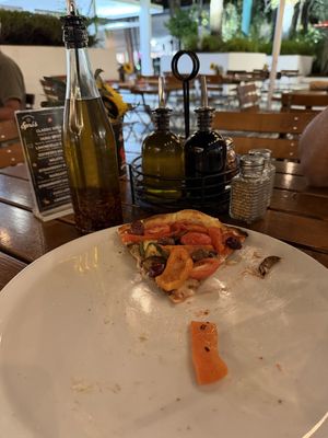 They do have spicy oil in addition to regular oil, vinegar, salt and pepper. I apologize. It was so good. Only one last slice was left!   at Spris Artisan Pizza in Miami Beach